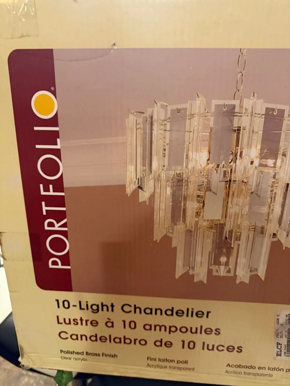 Portfolio Polished Brass 10-Light Chandelier with Clear Acrylic Panels